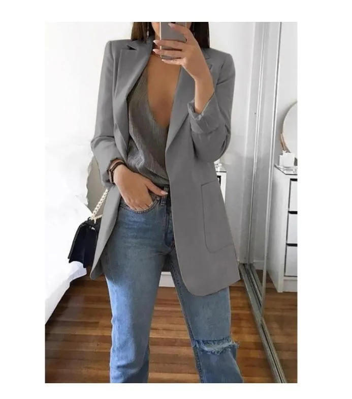 ML Women Blazer Casual Work Office Open Front Blazer Jacket Cardigan Solid Color with Pockets