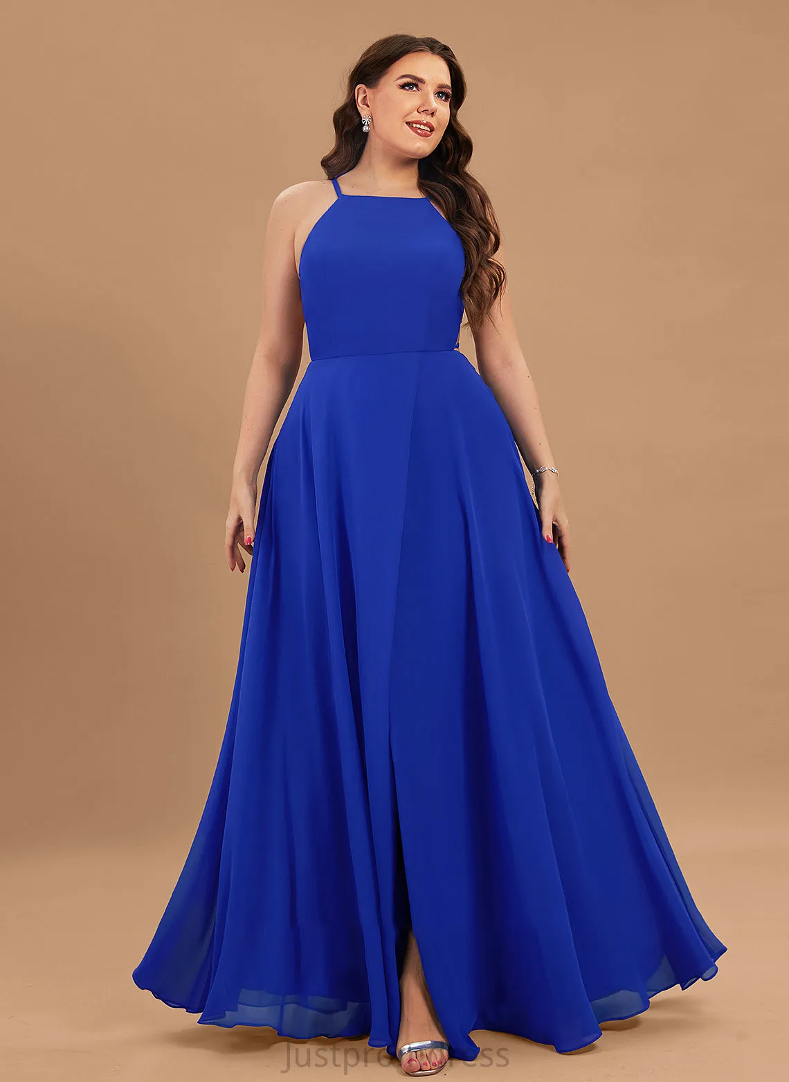 Neck Prom Dresses Chiffon Scoop Split Front With Floor-Length A-Line Maya