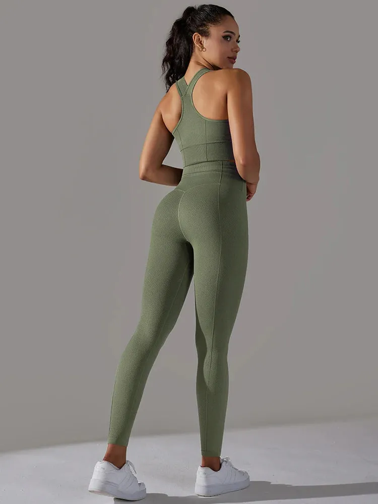 Seamless Sports Bra Top and Seamless High Waisted Gym Leggings Set